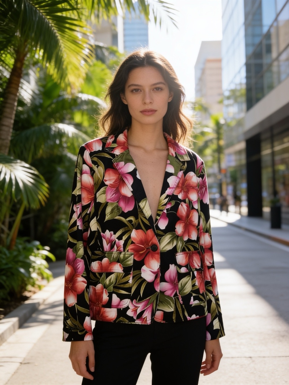 Caribbean Joe Vintage 90’s,97% cotton dark floral,hibiscus,tropical, resort wear